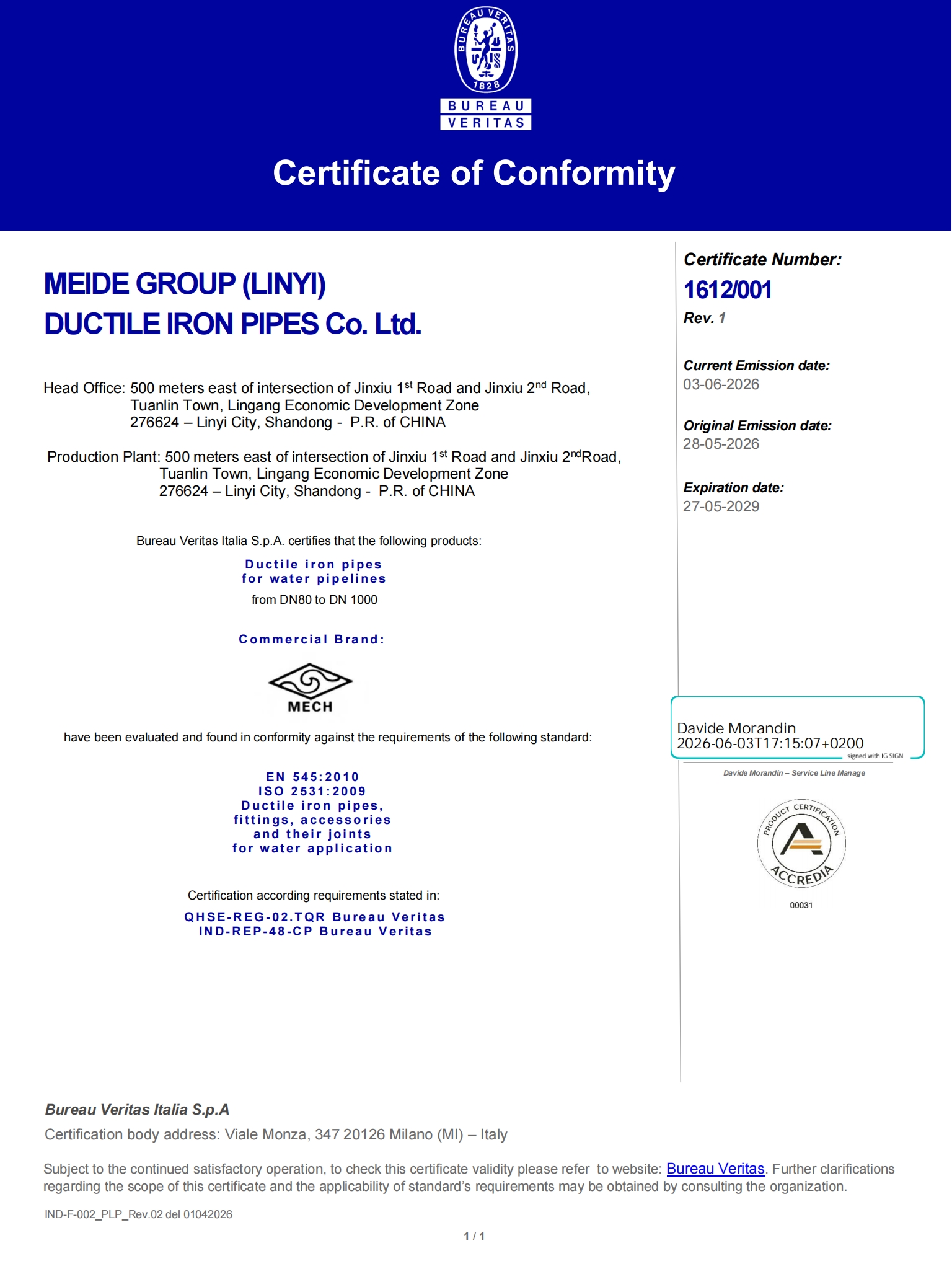 New Milestone for Global Expansion: Ductile Iron Pipes & Fittings Earn Authoritative BV Certification from Italy